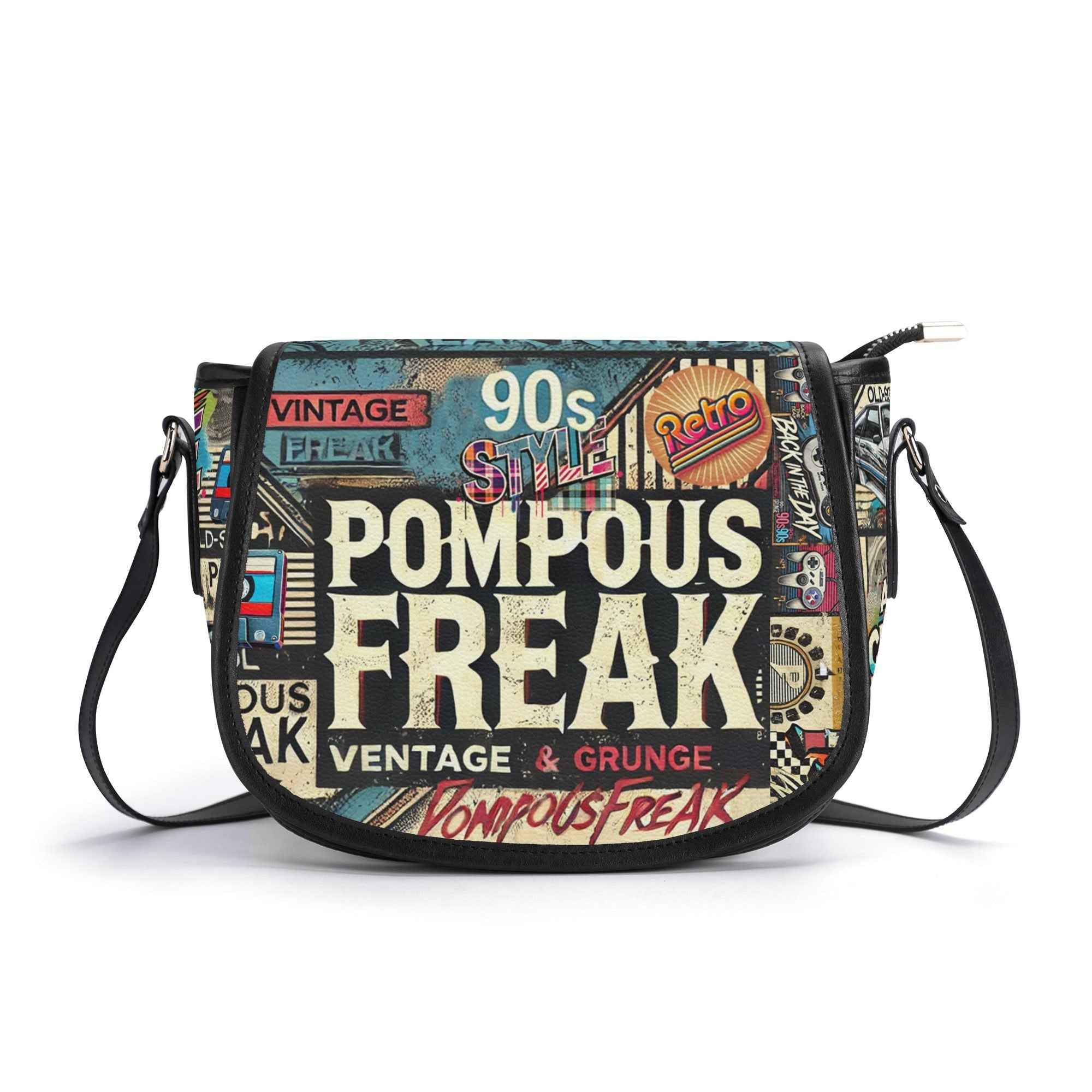 Pompous Freak Urban Saddle Bag - Trendy PU Leather Collage Design