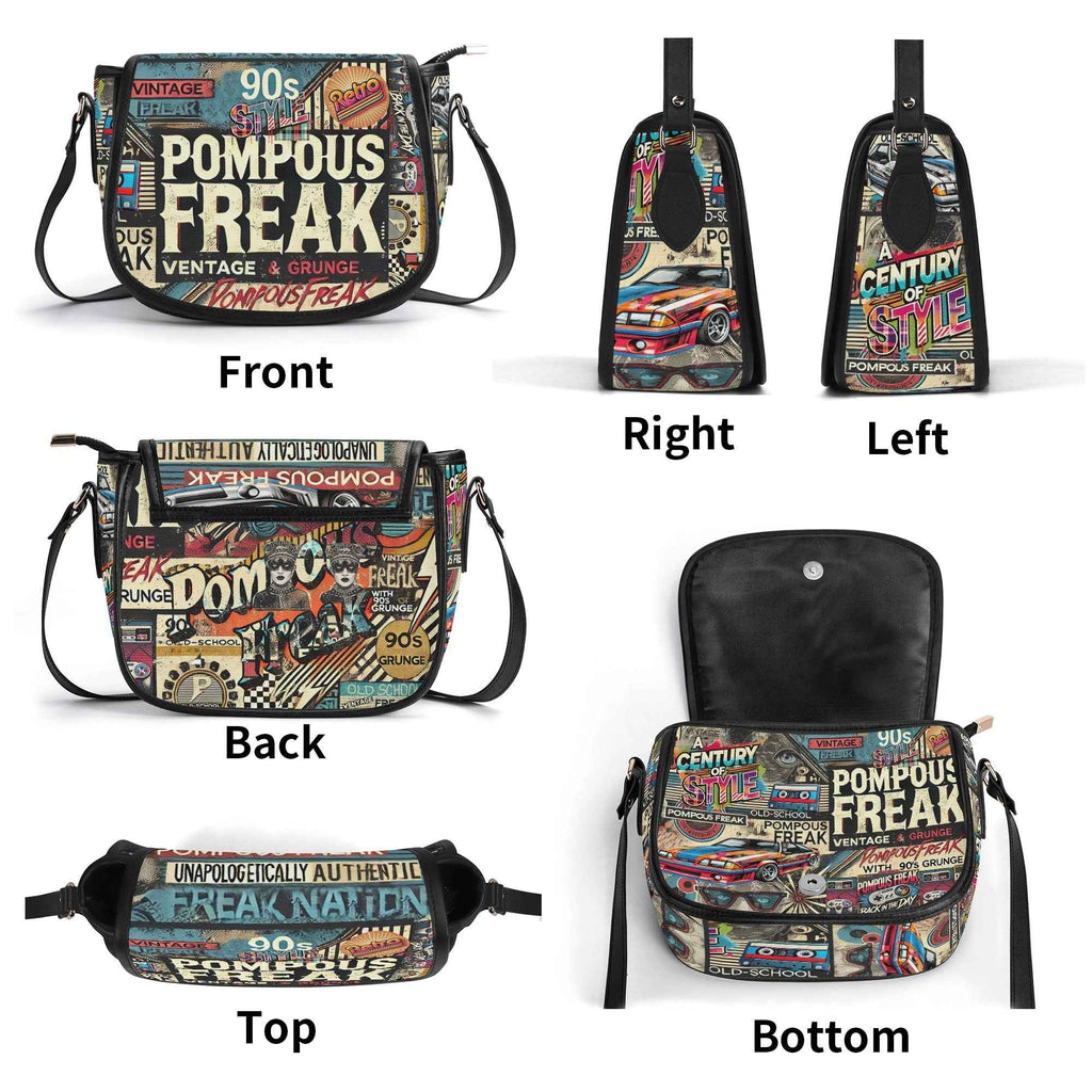 Pompous Freak Urban Saddle Bag - Trendy PU Leather Collage Design