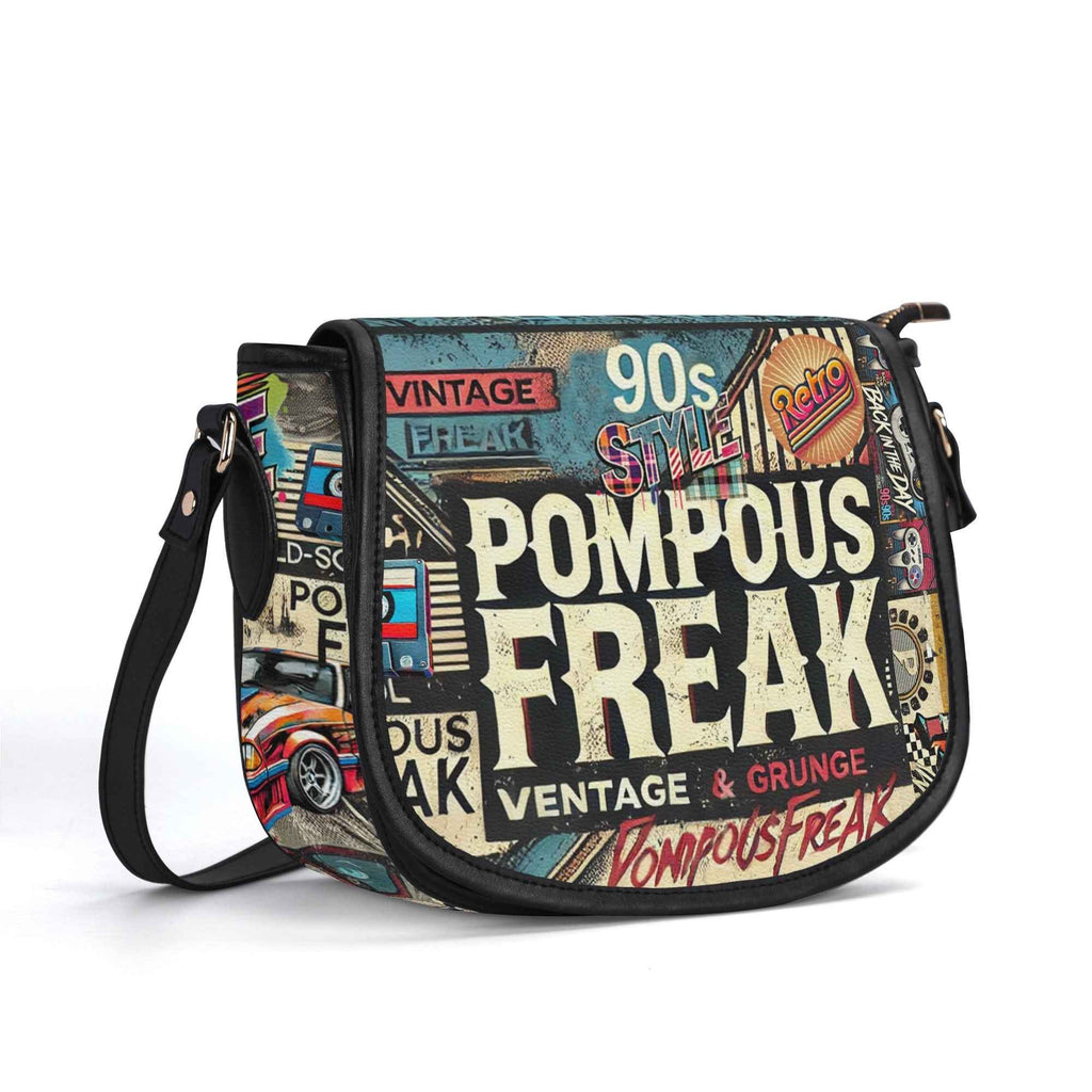 Pompous Freak Urban Saddle Bag - Trendy PU Leather Collage Design
