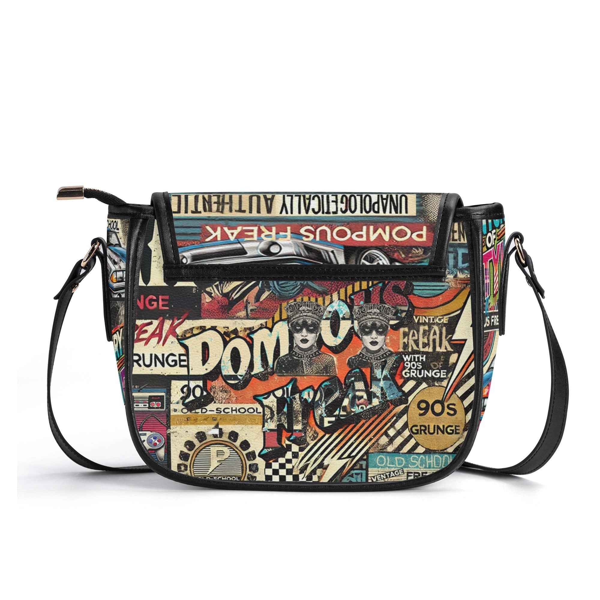 Pompous Freak Urban Saddle Bag - Trendy PU Leather Collage Design