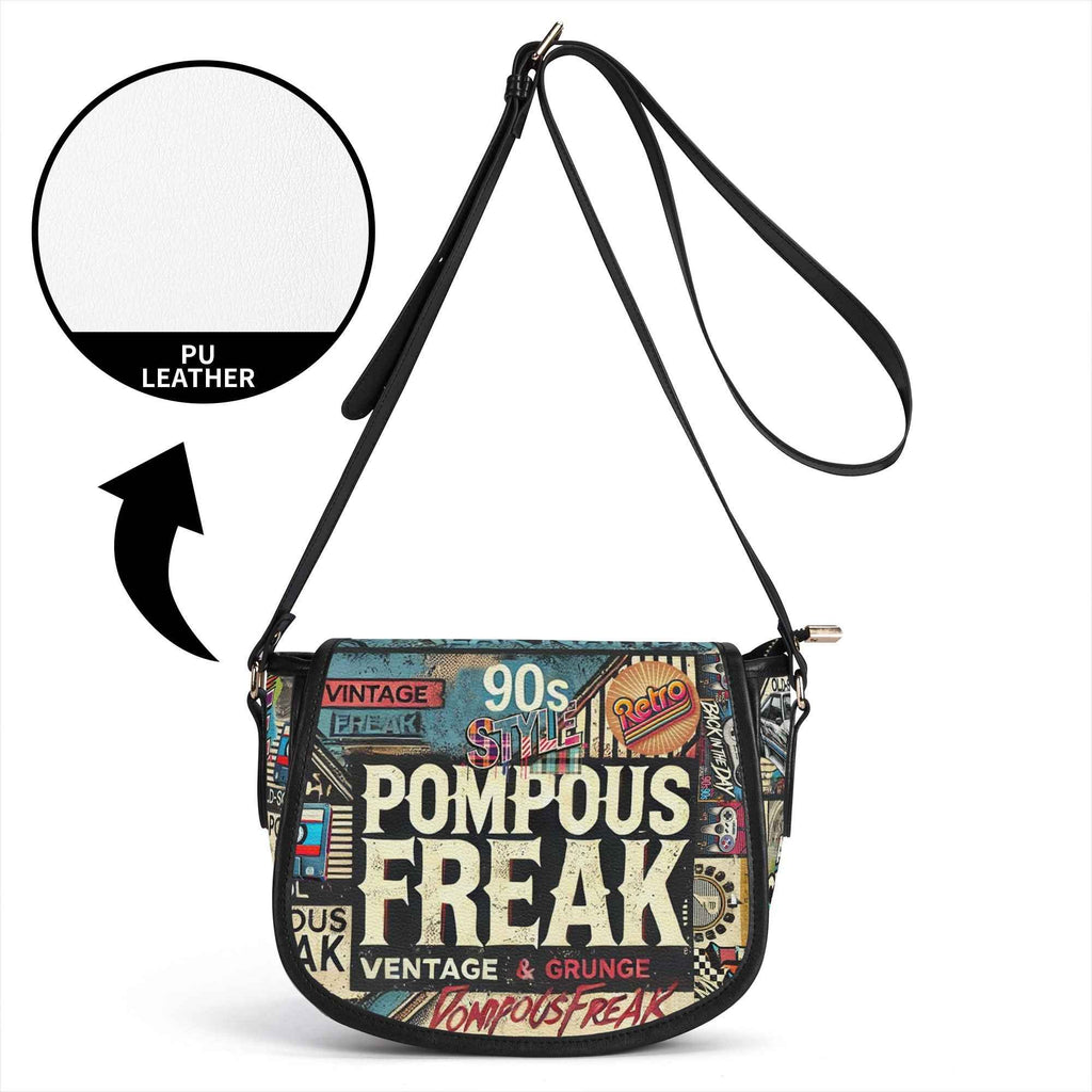Pompous Freak Urban Saddle Bag - Trendy PU Leather Collage Design