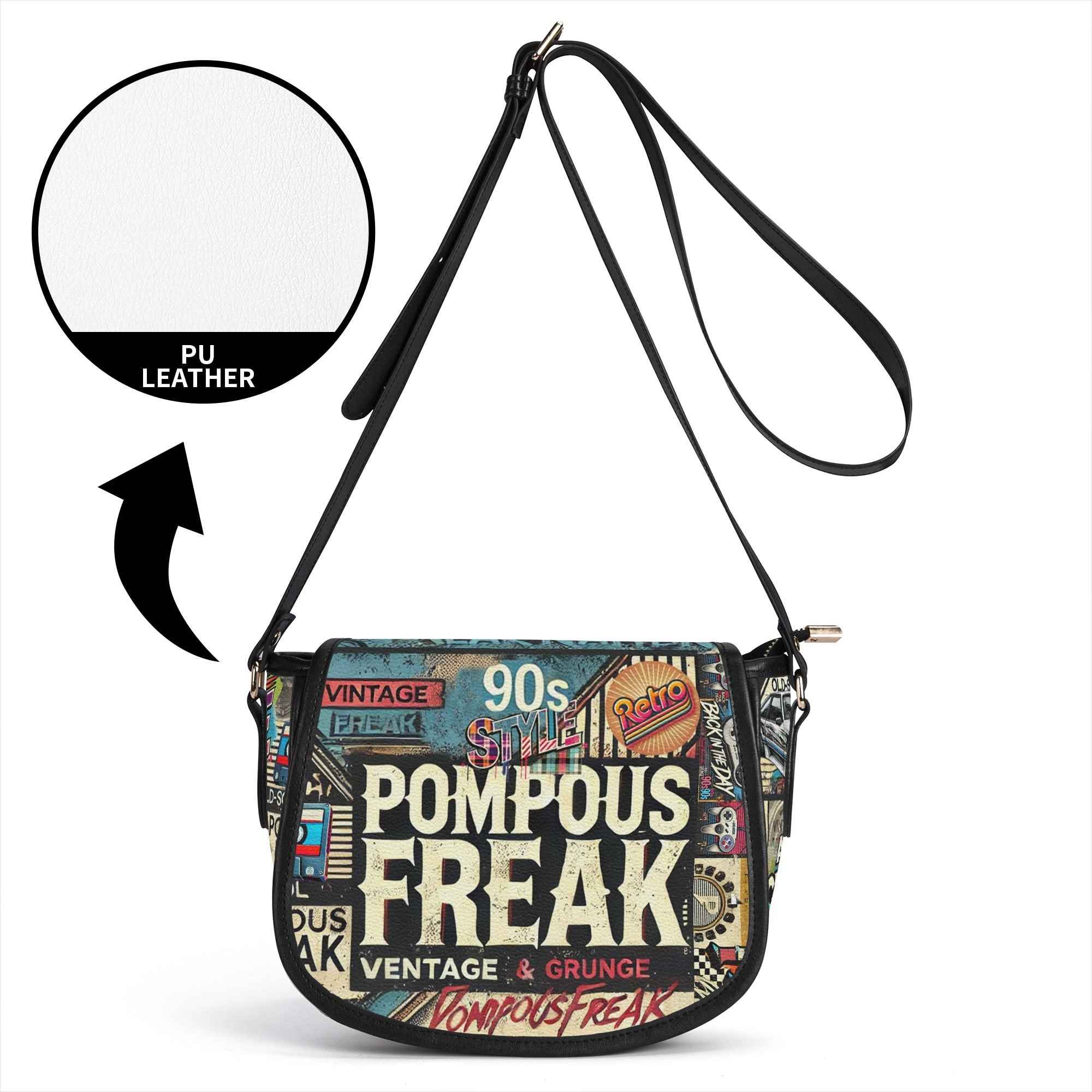 Pompous Freak Urban Saddle Bag - Trendy PU Leather Collage Design