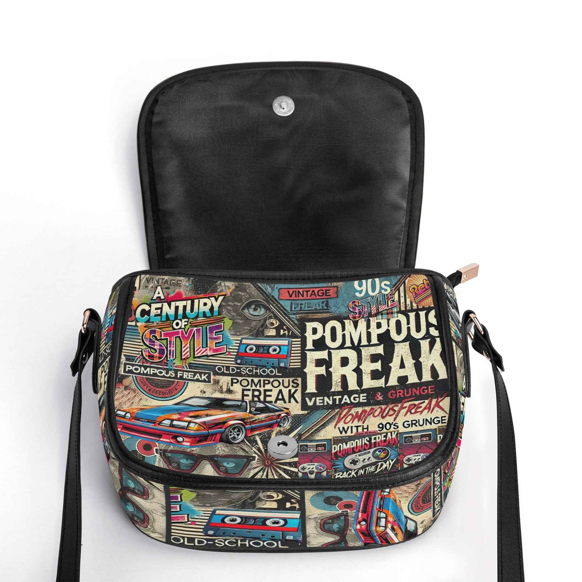 Pompous Freak Urban Saddle Bag - Trendy PU Leather Collage Design