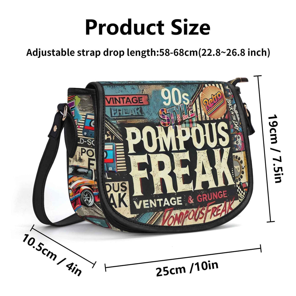 Pompous Freak Urban Saddle Bag - Trendy PU Leather Collage Design