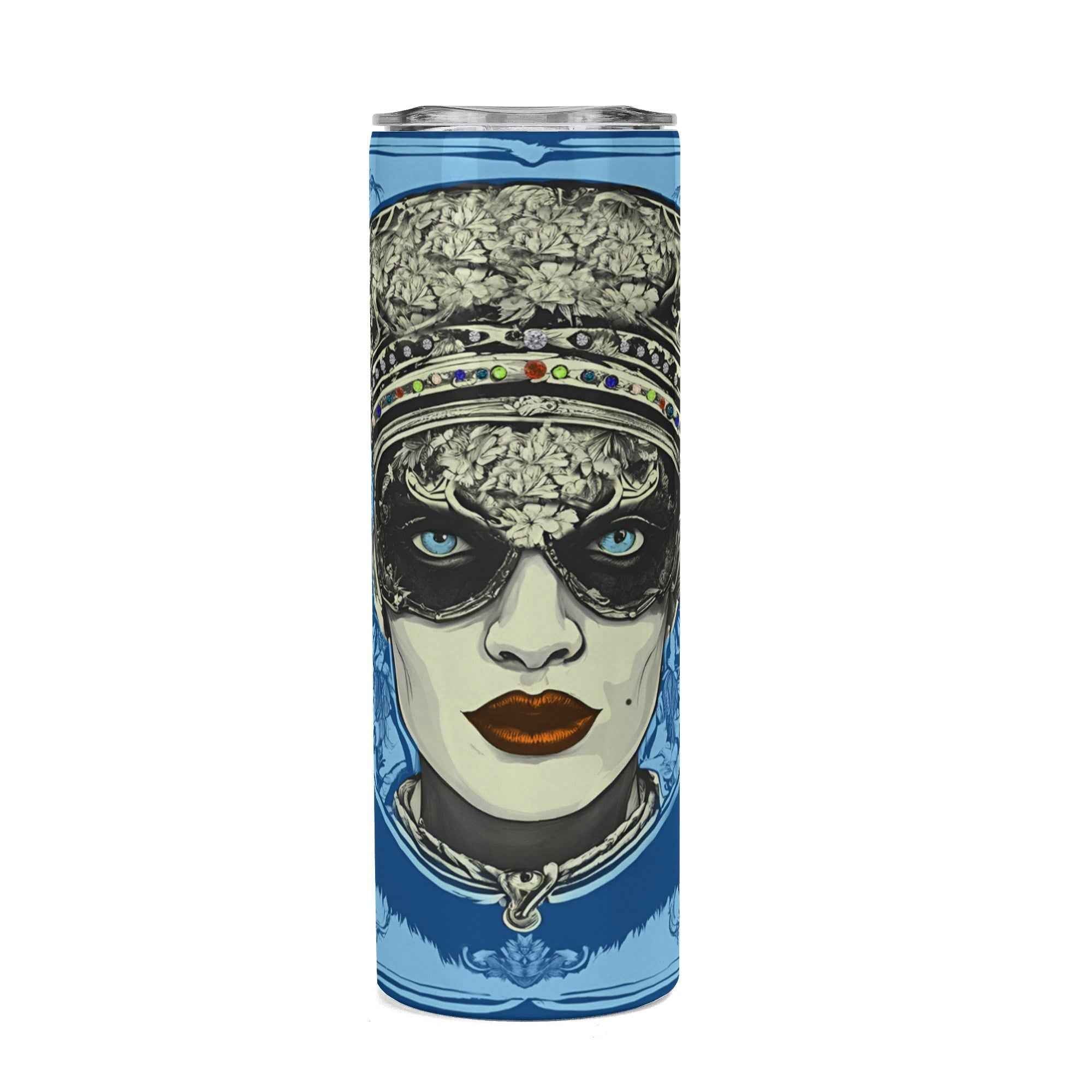 Pompous Fan Stainless Steel Tumbler in Blue Jewel Portrait Style
