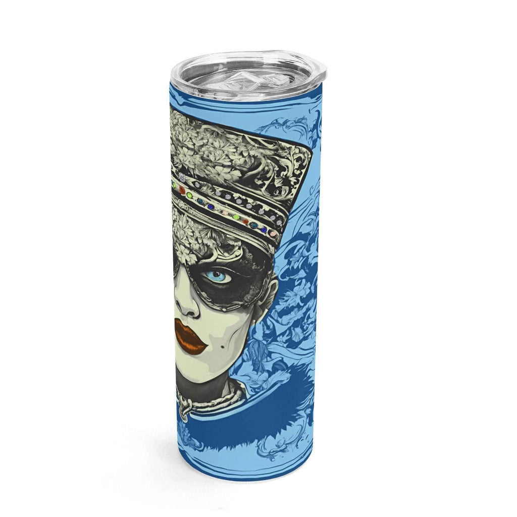 Pompous Fan Stainless Steel Tumbler in Blue Jewel Portrait Style