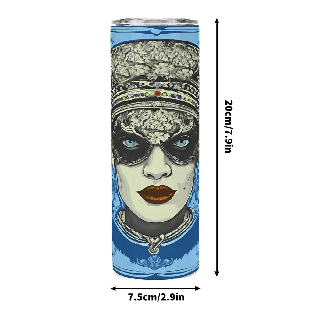 Pompous Fan Stainless Steel Tumbler in Blue Jewel Portrait Style