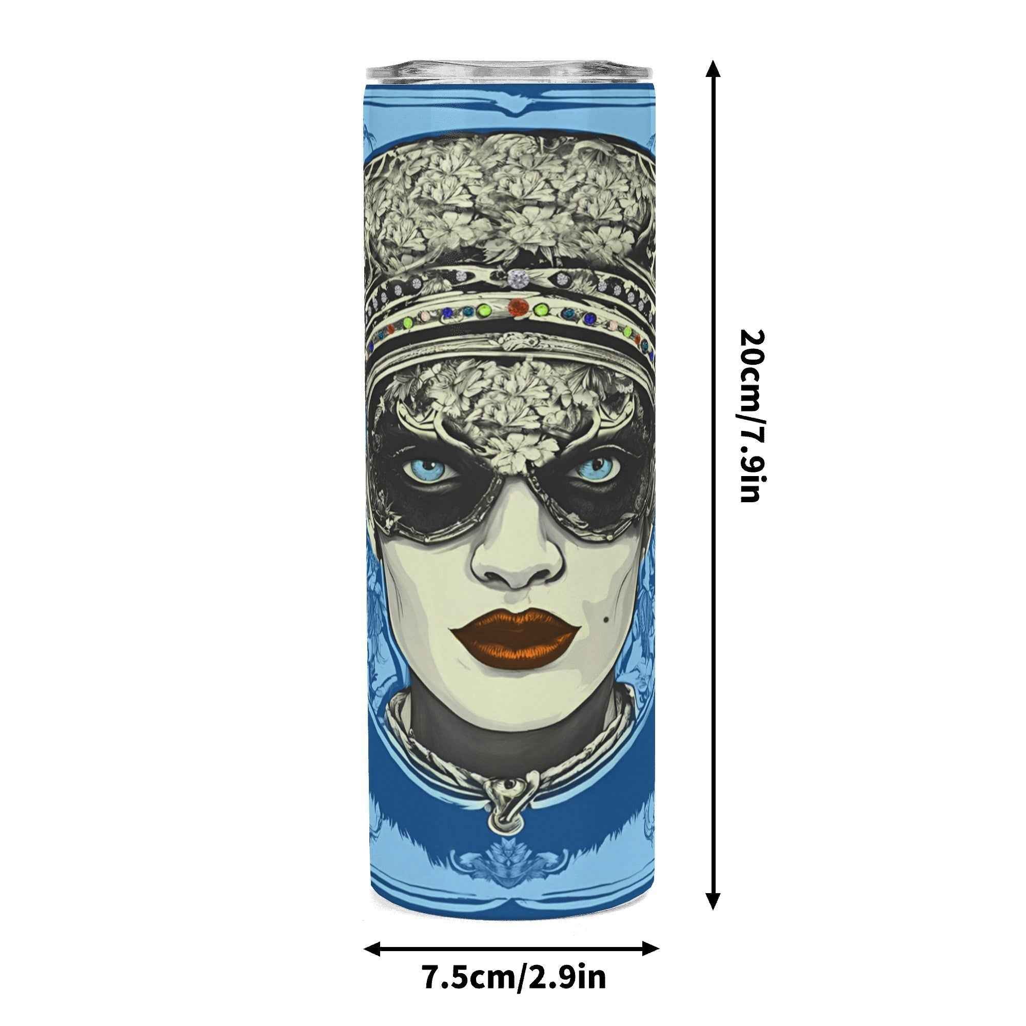 Pompous Fan Stainless Steel Tumbler in Blue Jewel Portrait Style