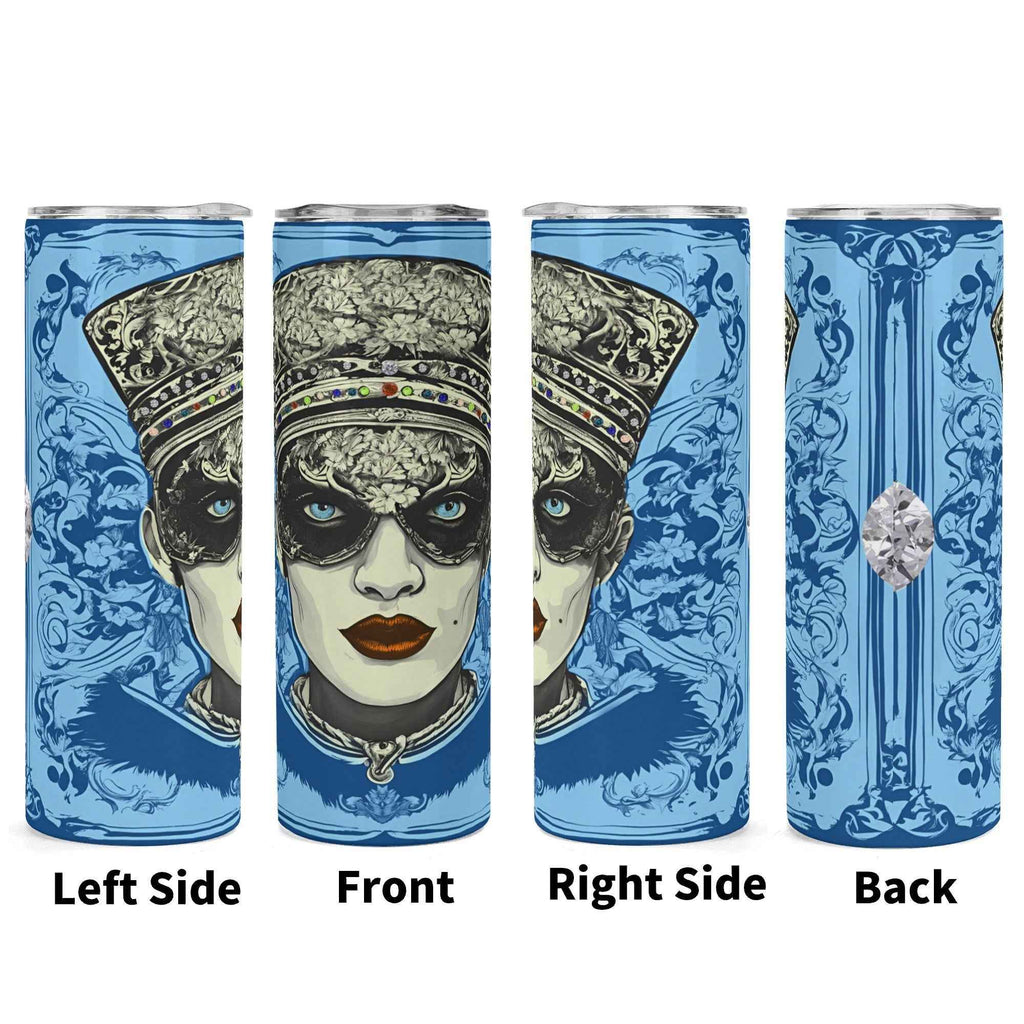 Pompous Fan Stainless Steel Tumbler in Blue Jewel Portrait Style