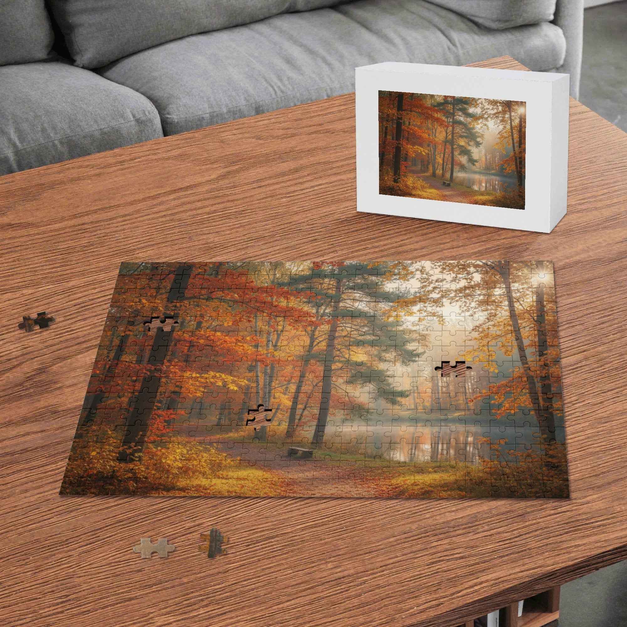 Misty Autumn Forest Wooden Jigsaw Puzzle
