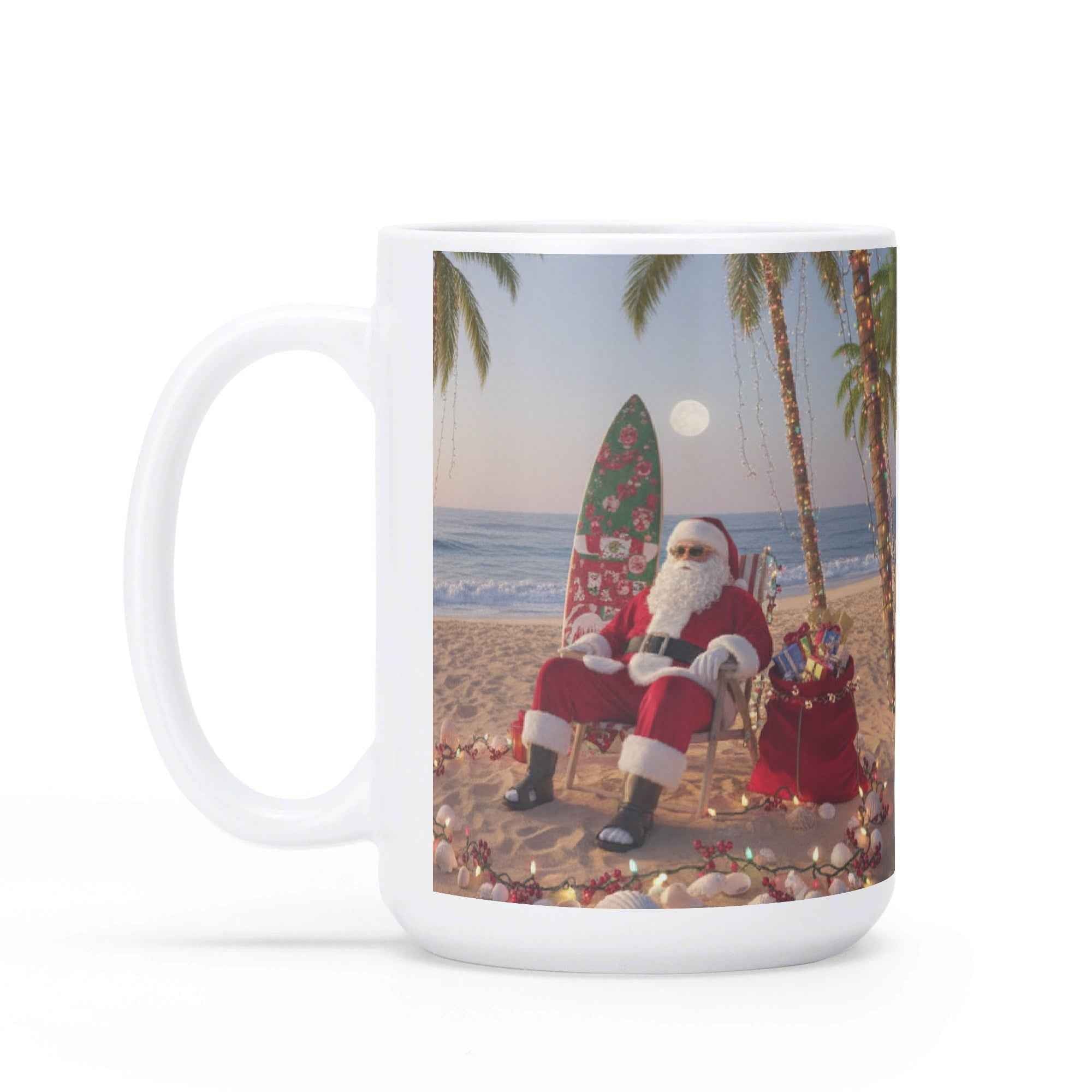 Tropical Santa White Glossy Mug (15 oz)