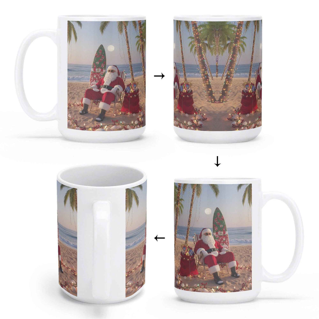 Tropical Santa White Glossy Mug (15 oz)