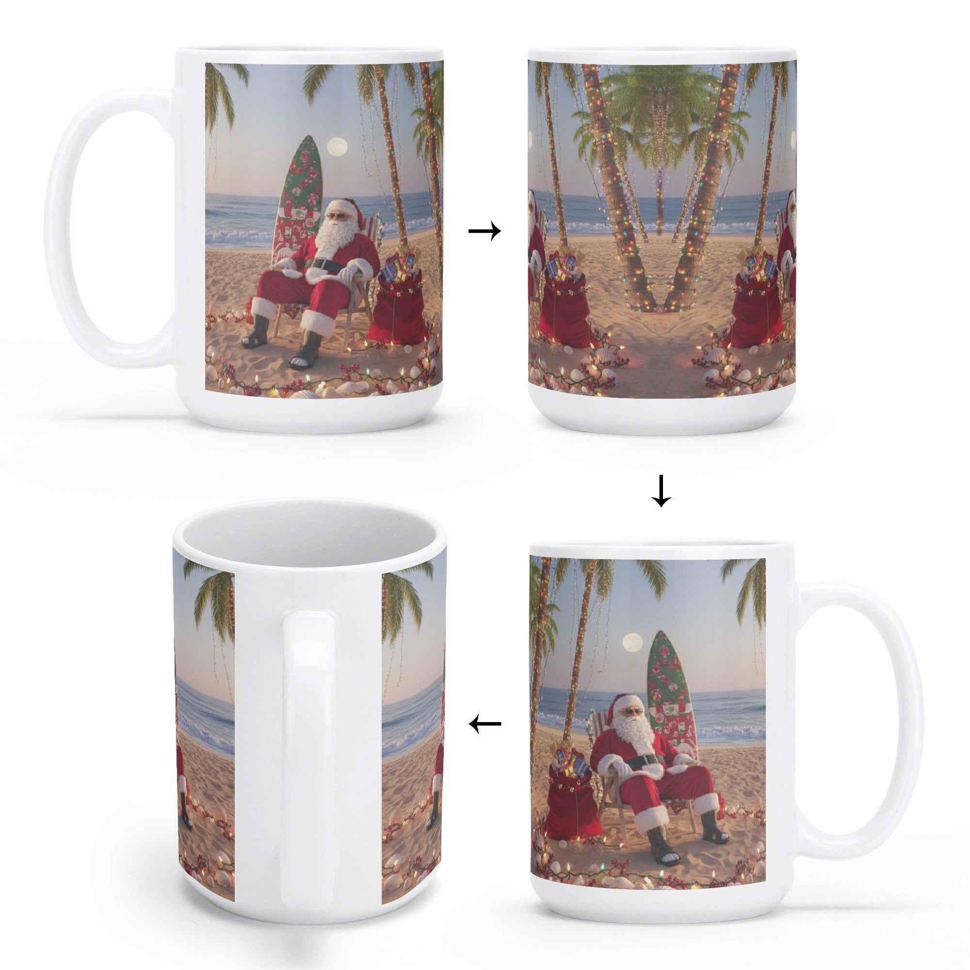Tropical Santa White Glossy Mug (15 oz)
