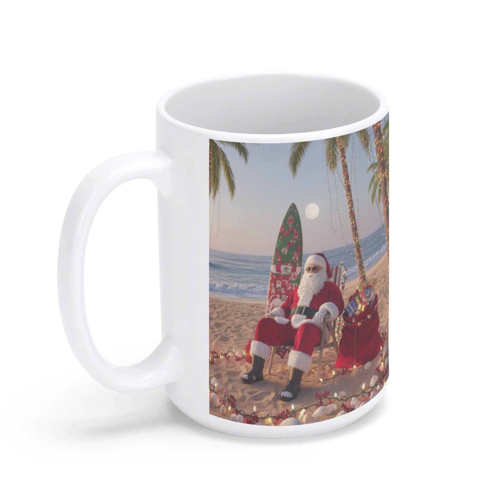 Tropical Santa White Glossy Mug (15 oz)