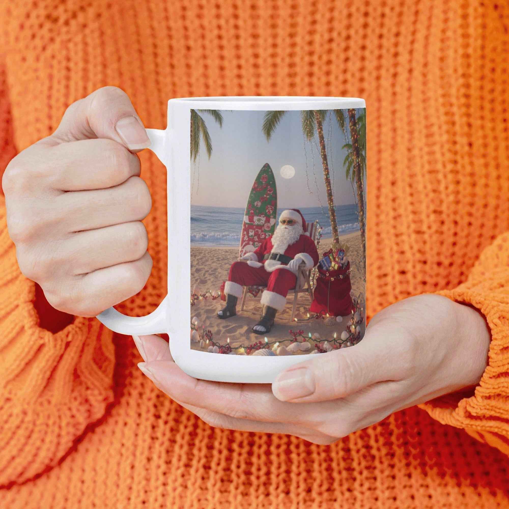Tropical Santa White Glossy Mug (15 oz)