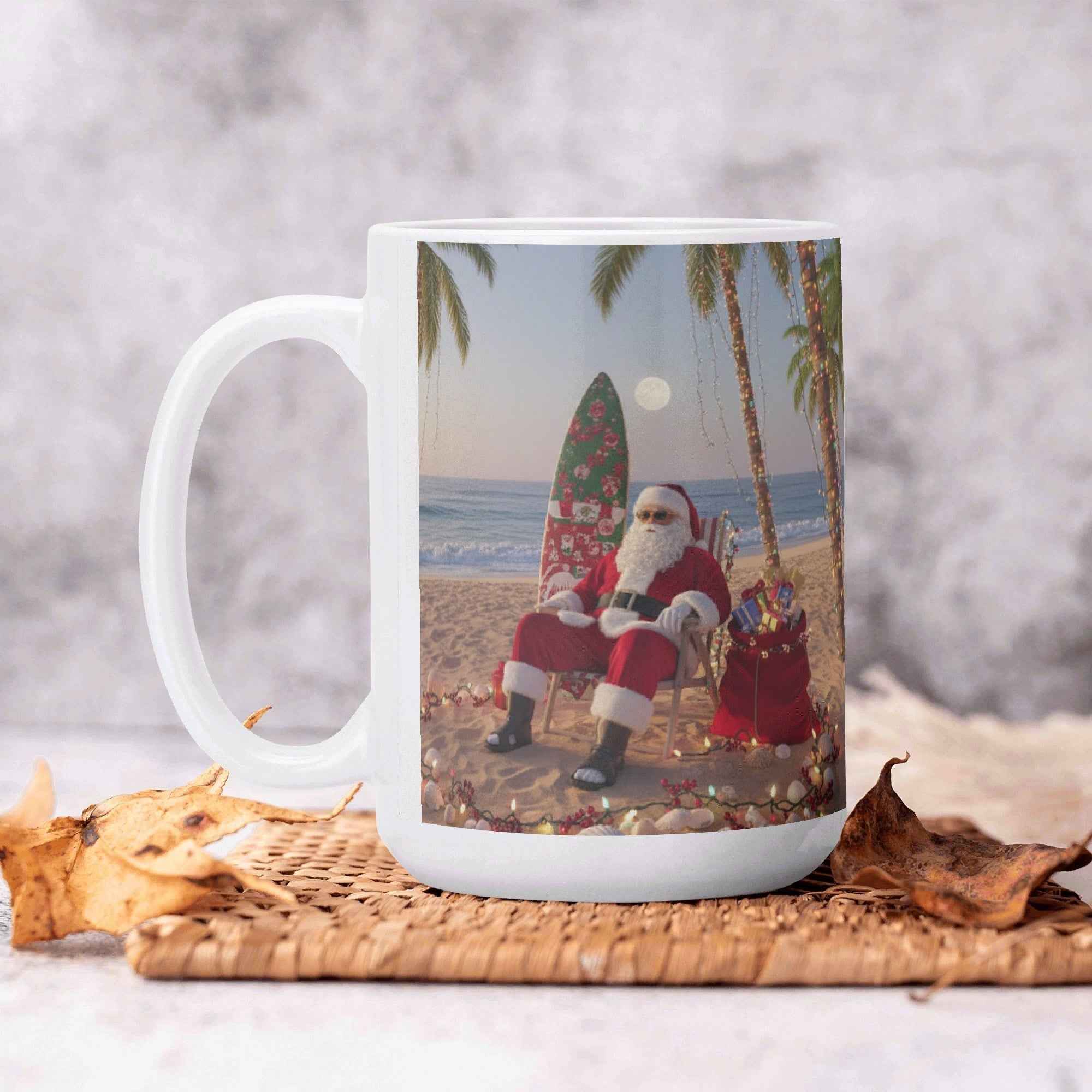 Tropical Santa White Glossy Mug (15 oz)