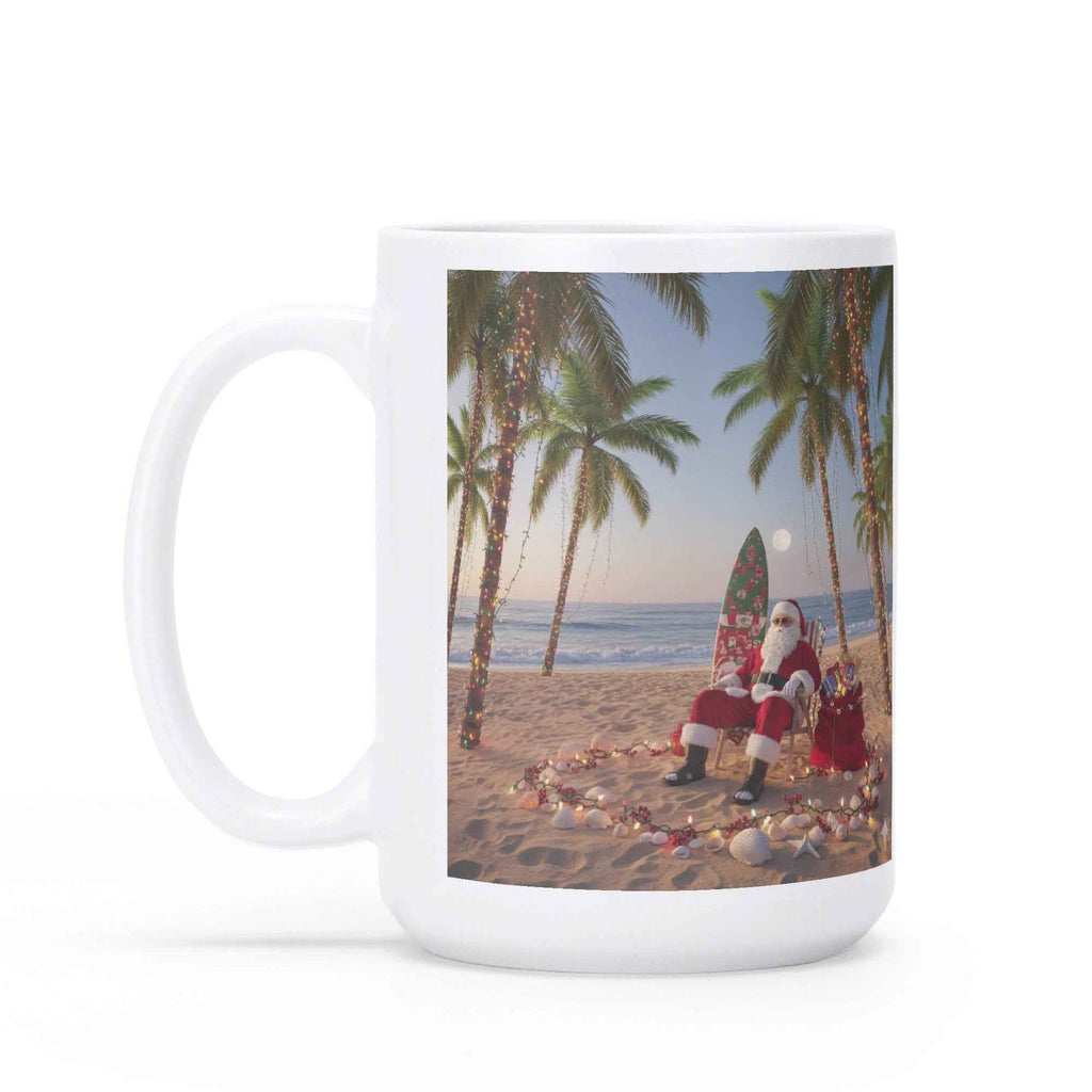 Right hand Tropical Santa White Glossy Mug (15 oz)