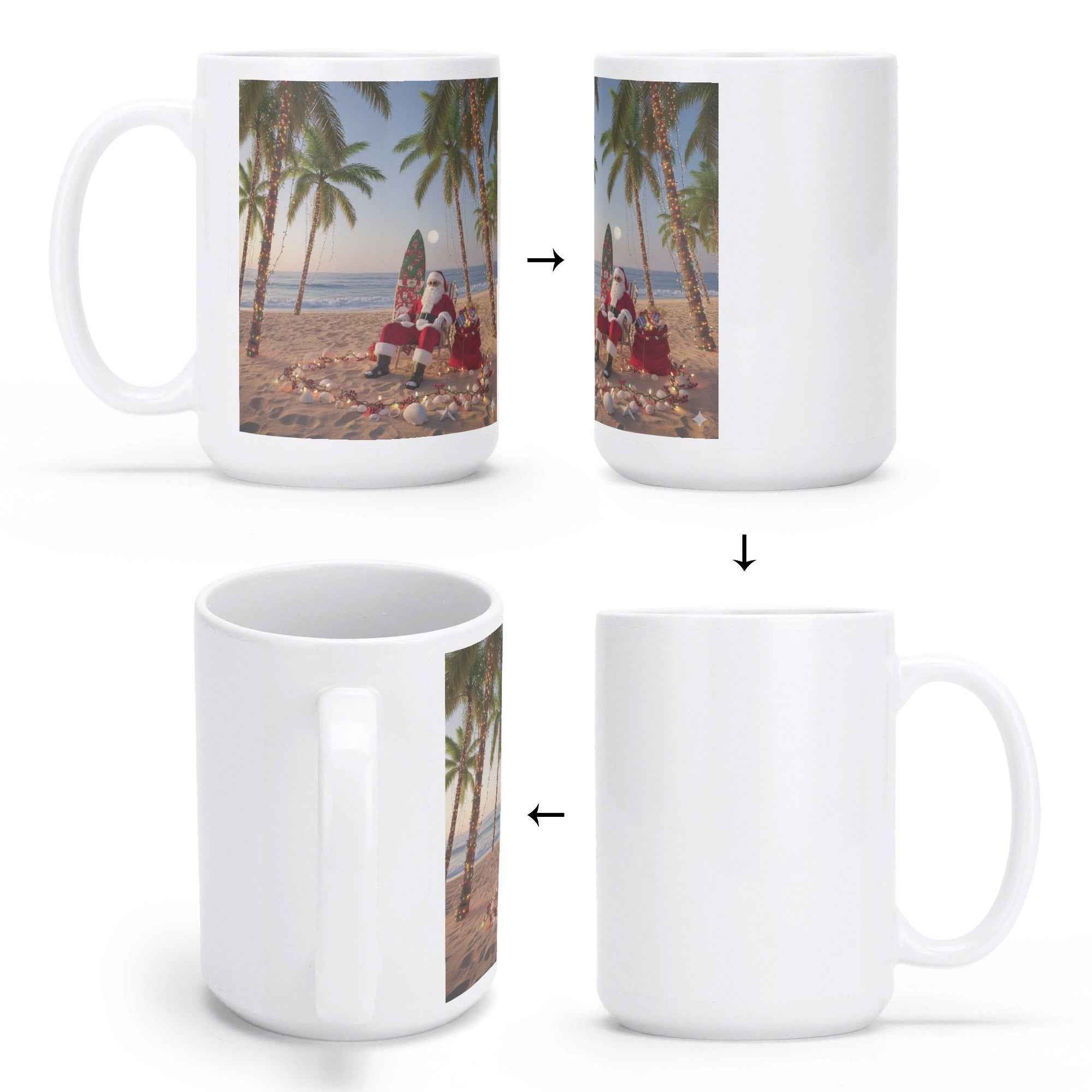 Right hand Tropical Santa White Glossy Mug (15 oz)