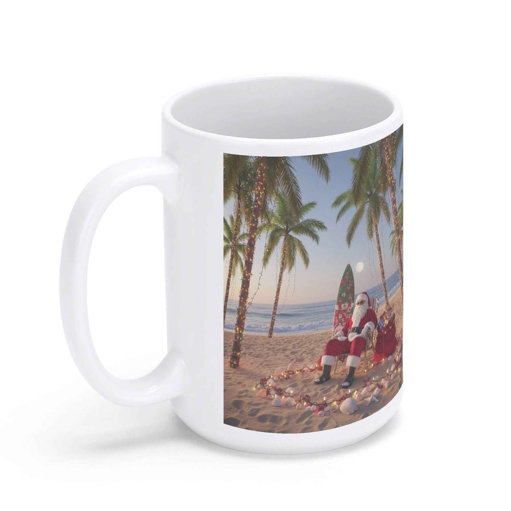 Right hand Tropical Santa White Glossy Mug (15 oz)