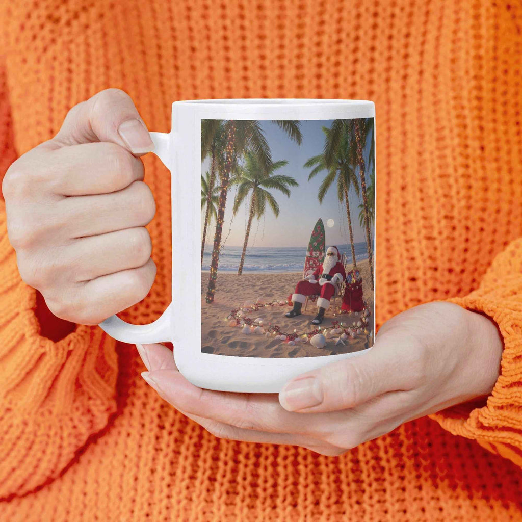 Right hand Tropical Santa White Glossy Mug (15 oz)
