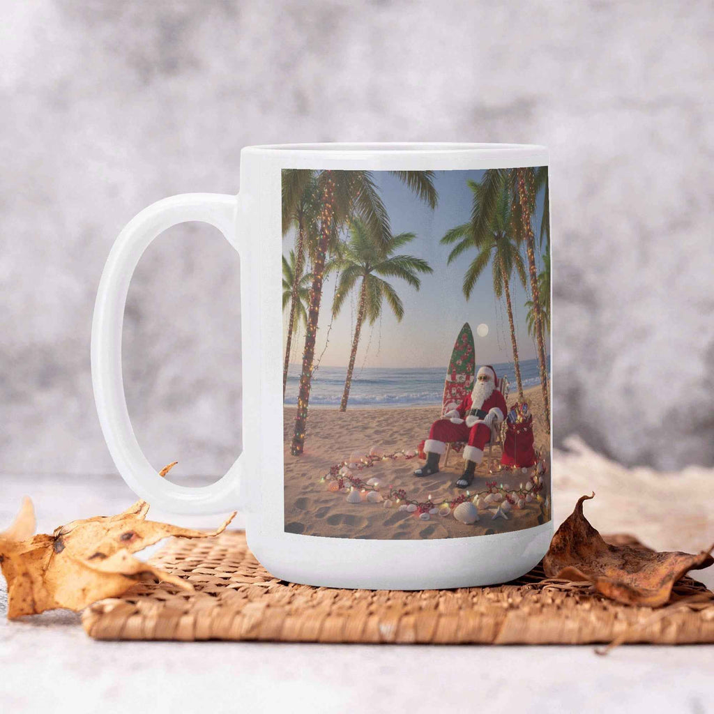 Right hand Tropical Santa White Glossy Mug (15 oz)