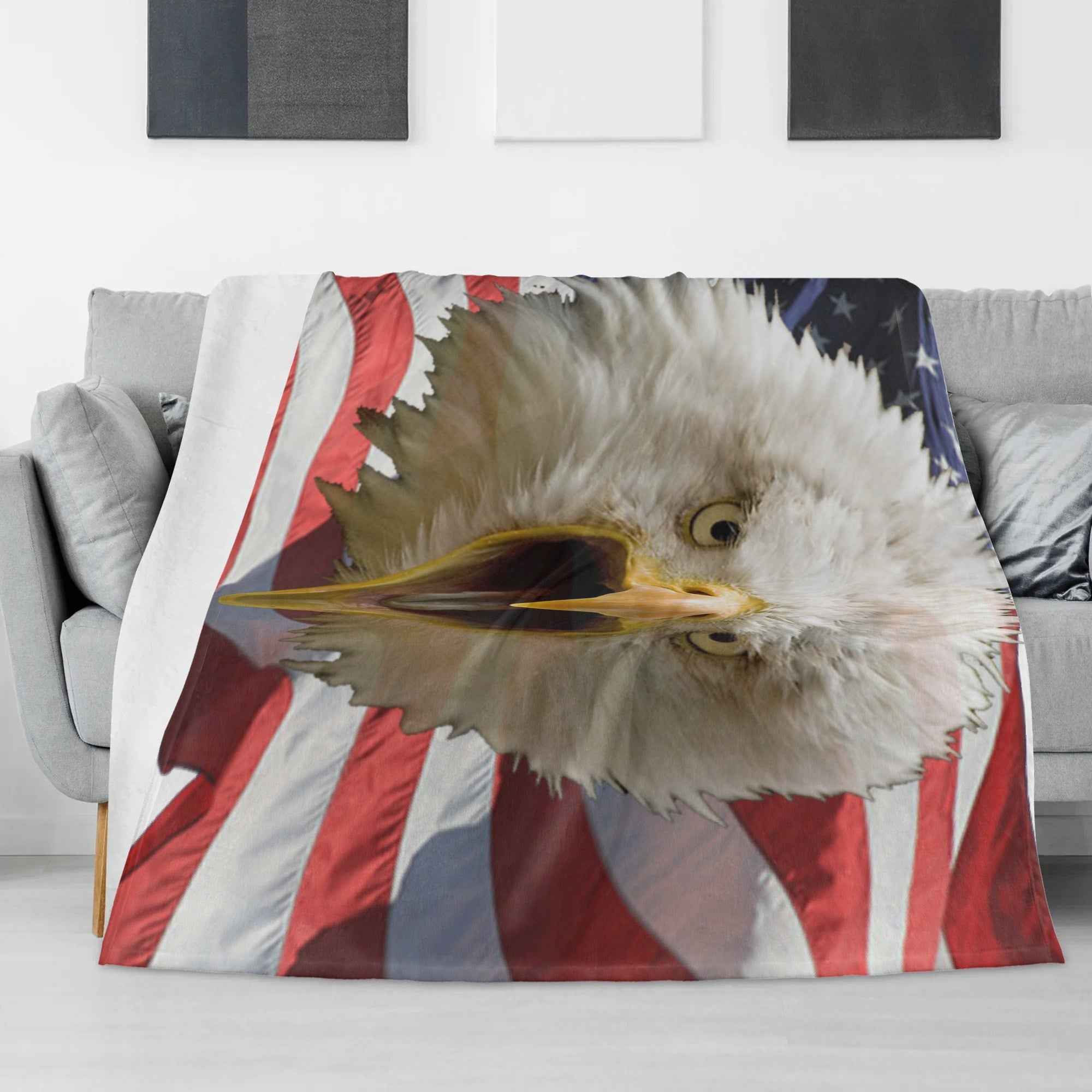 Defending Eagle ~ Made in the USA by Multiple Size Flannel Breathable Blankets (Free Shipping and Shipped in US)