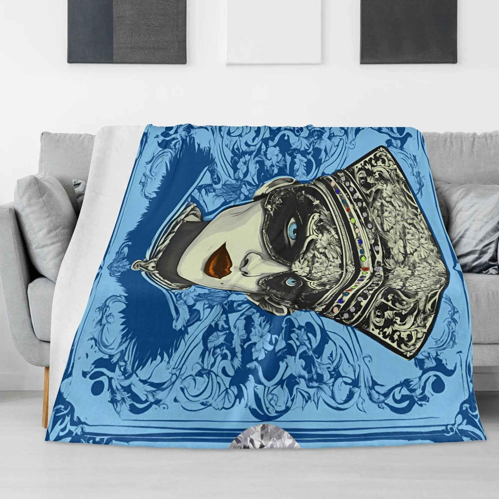 Blue Jeweled Vintage Portrait ~ Made in the USA by Multiple Size Flannel Breathable Blankets (Free Shipping and Shipped in US)