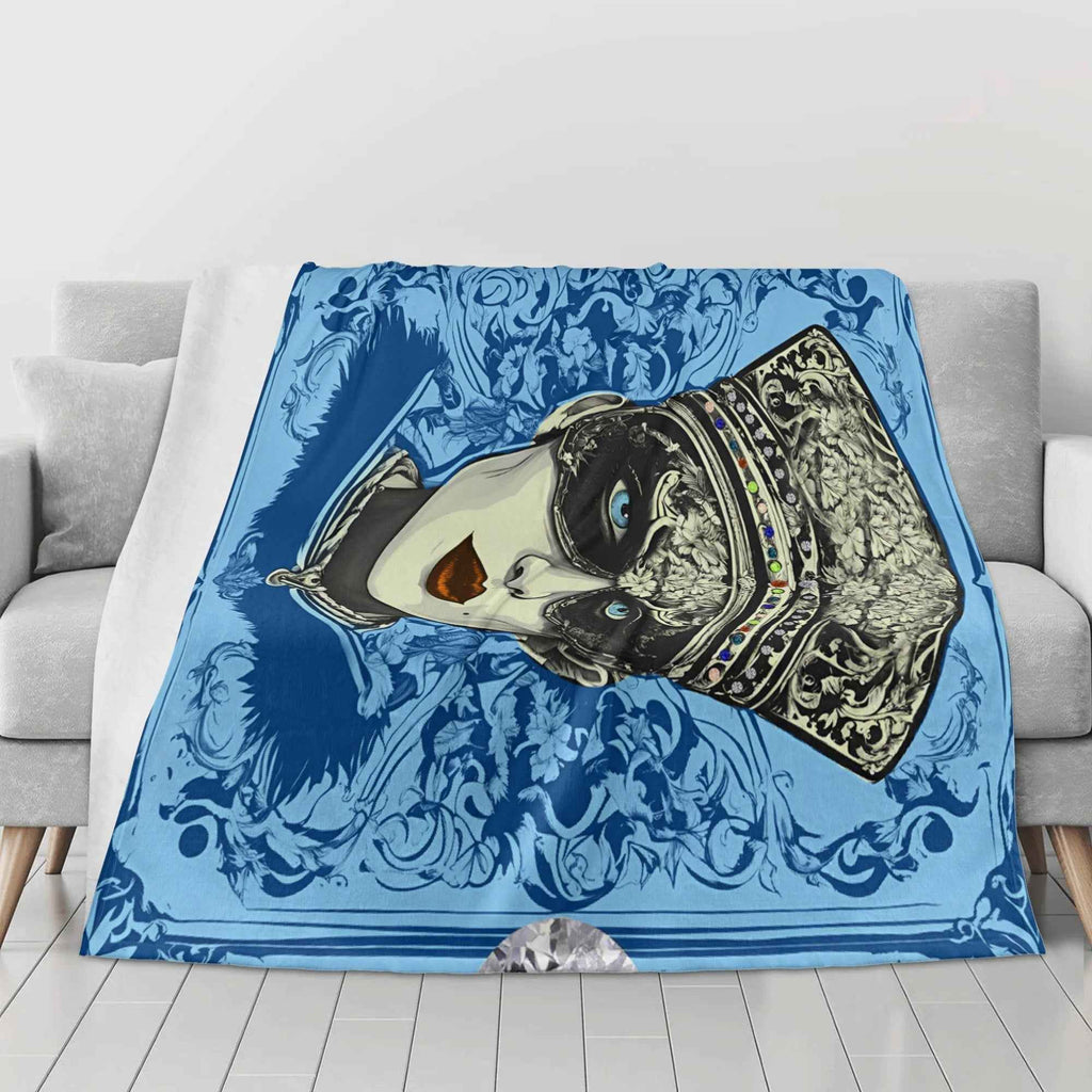 Blue Jeweled Vintage Portrait ~ Made in the USA by Multiple Size Flannel Breathable Blankets (Free Shipping and Shipped in US)