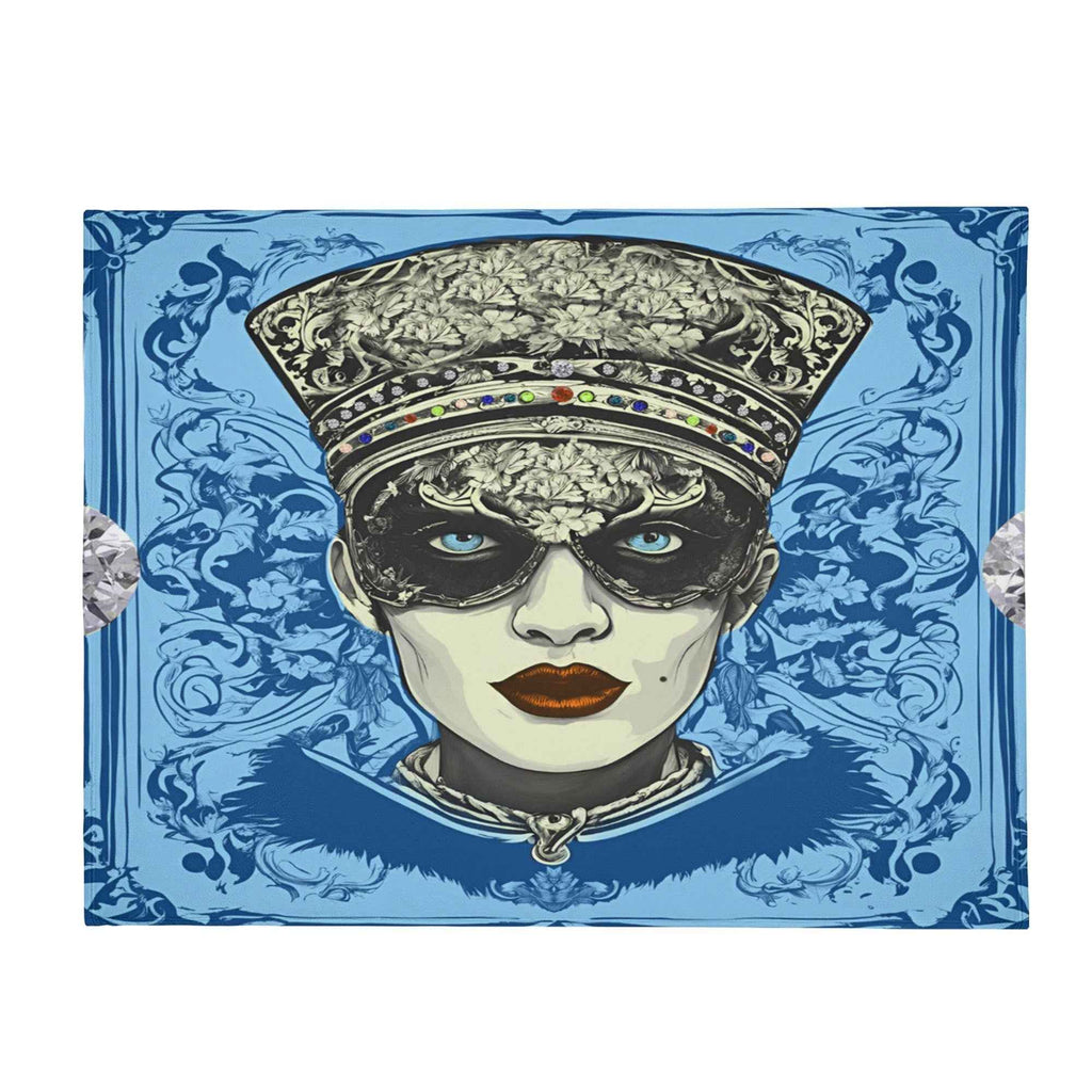 Blue Jeweled Vintage Portrait ~ Made in the USA by Multiple Size Flannel Breathable Blankets (Free Shipping and Shipped in US)