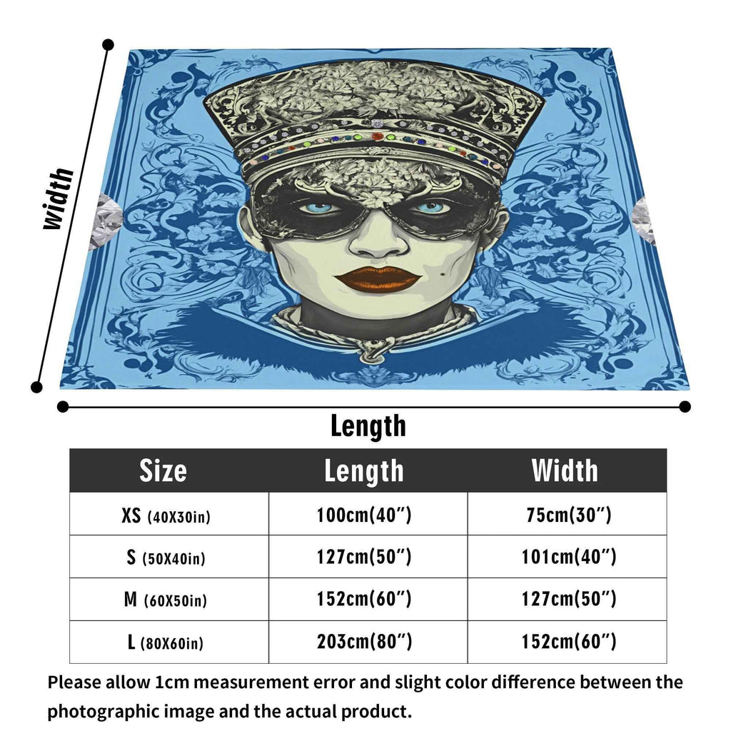 Blue Jeweled Vintage Portrait ~ Made in the USA by Multiple Size Flannel Breathable Blankets (Free Shipping and Shipped in US)