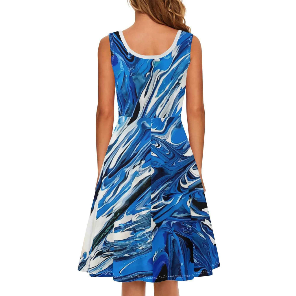 Blue Dream Tank Dress Midi Wrap Round Neck Sleeveless Sundress