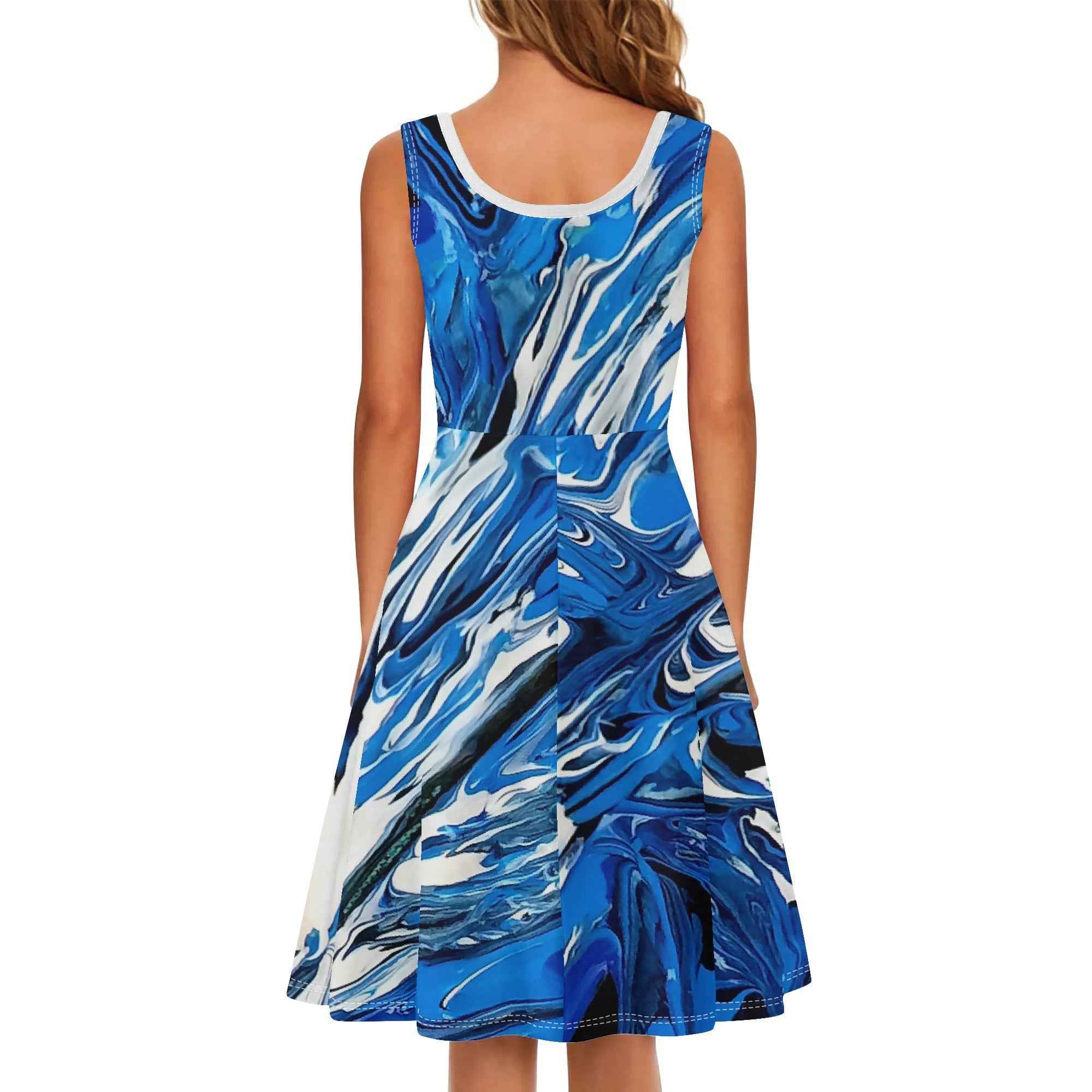 Blue Dream Tank Dress Midi Wrap Round Neck Sleeveless Sundress