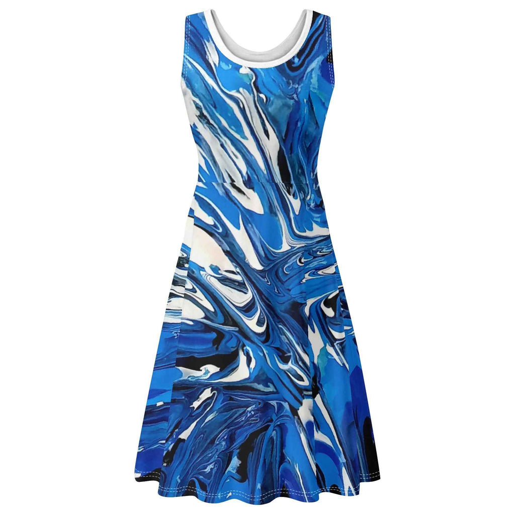 Blue Dream Tank Dress Midi Wrap Round Neck Sleeveless Sundress