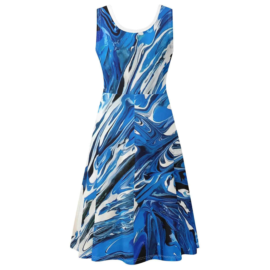 Blue Dream Tank Dress Midi Wrap Round Neck Sleeveless Sundress