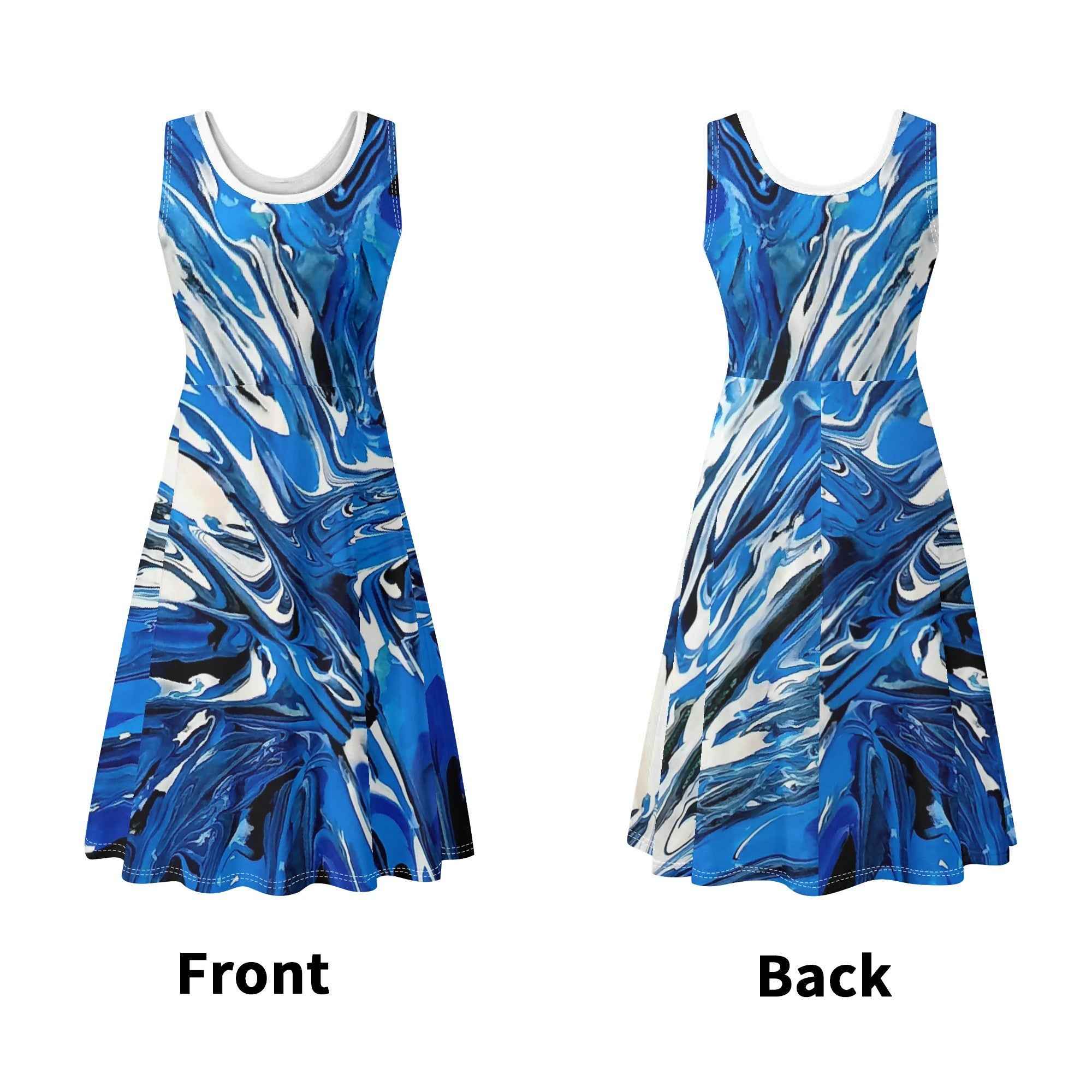 Blue Dream Tank Dress Midi Wrap Round Neck Sleeveless Sundress