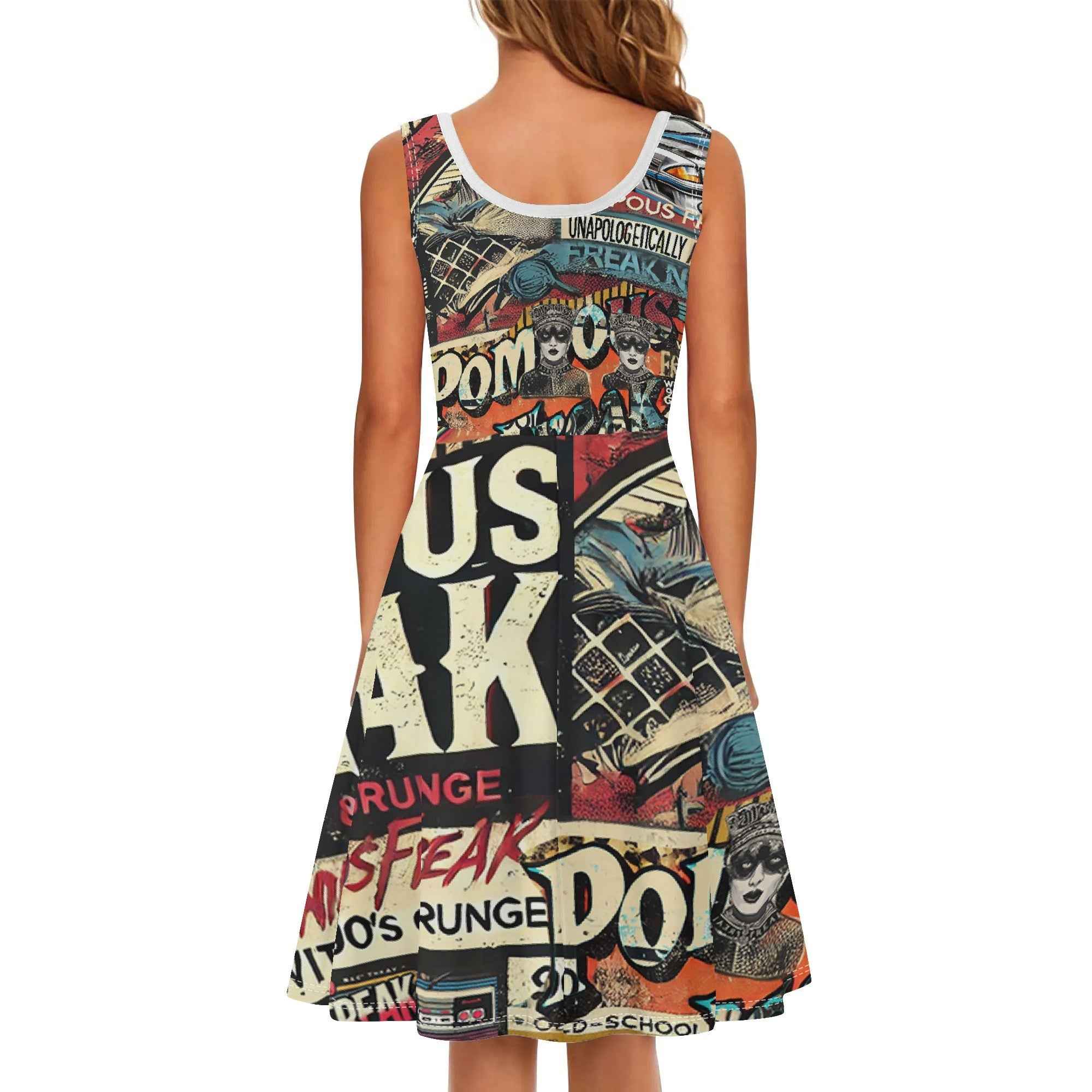 Vintage 90s Tank Dress Midi Wrap Round Neck Sleeveless Sundress