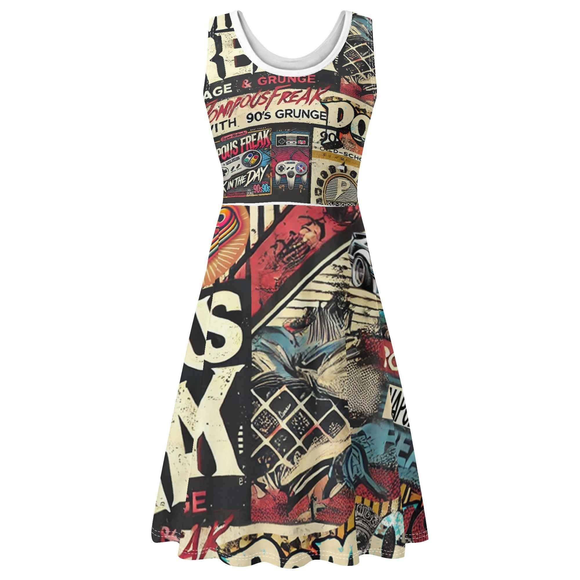 Vintage 90s Tank Dress Midi Wrap Round Neck Sleeveless Sundress