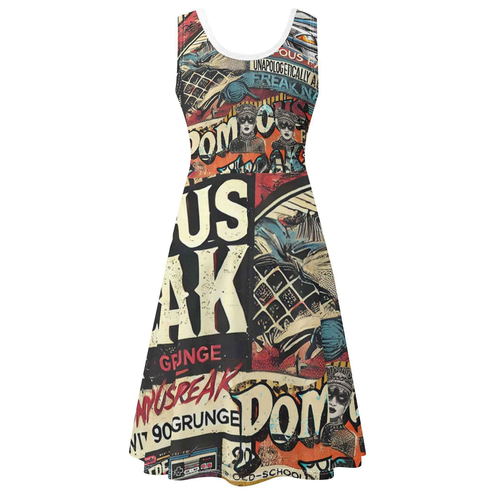 Vintage 90s Tank Dress Midi Wrap Round Neck Sleeveless Sundress