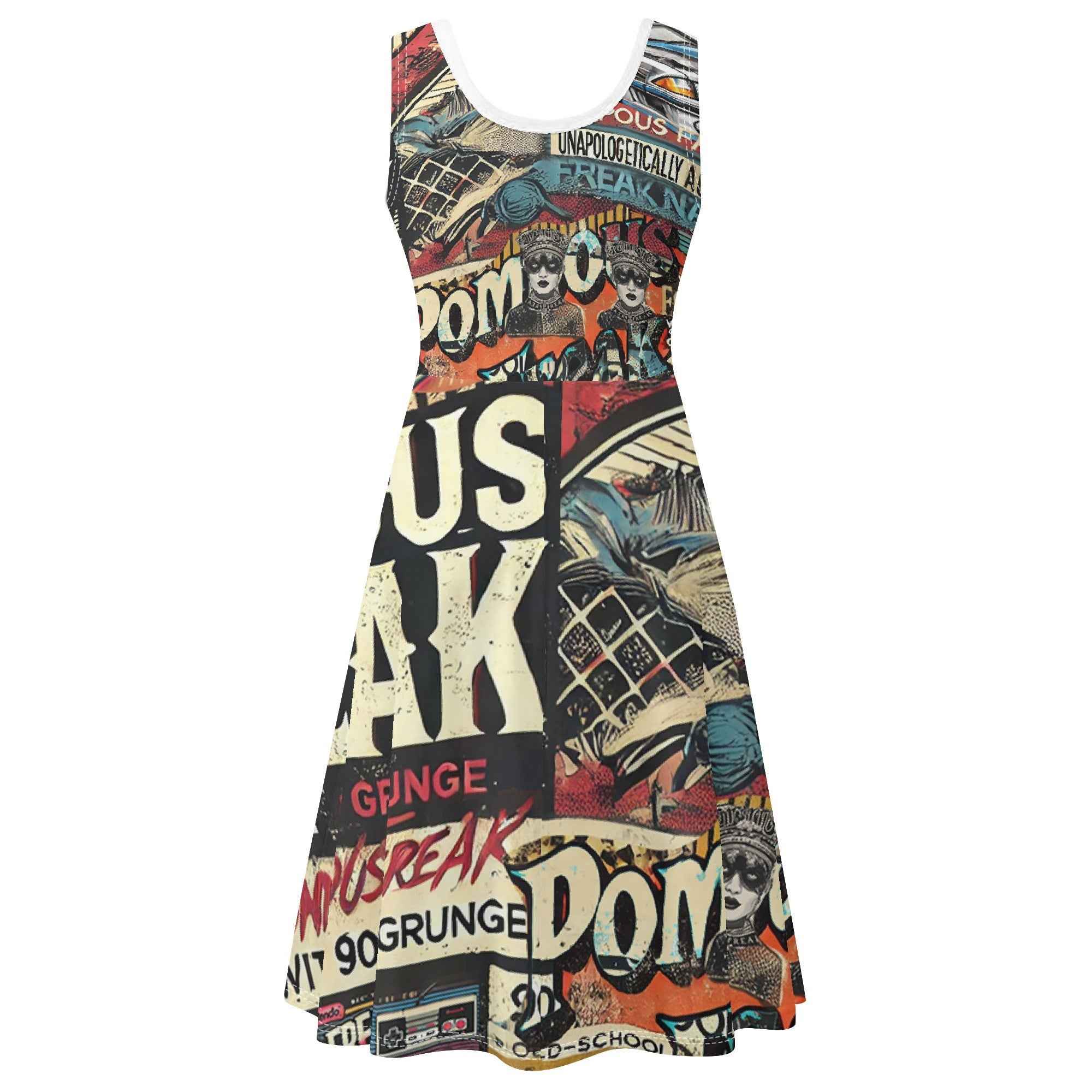 Vintage 90s Tank Dress Midi Wrap Round Neck Sleeveless Sundress