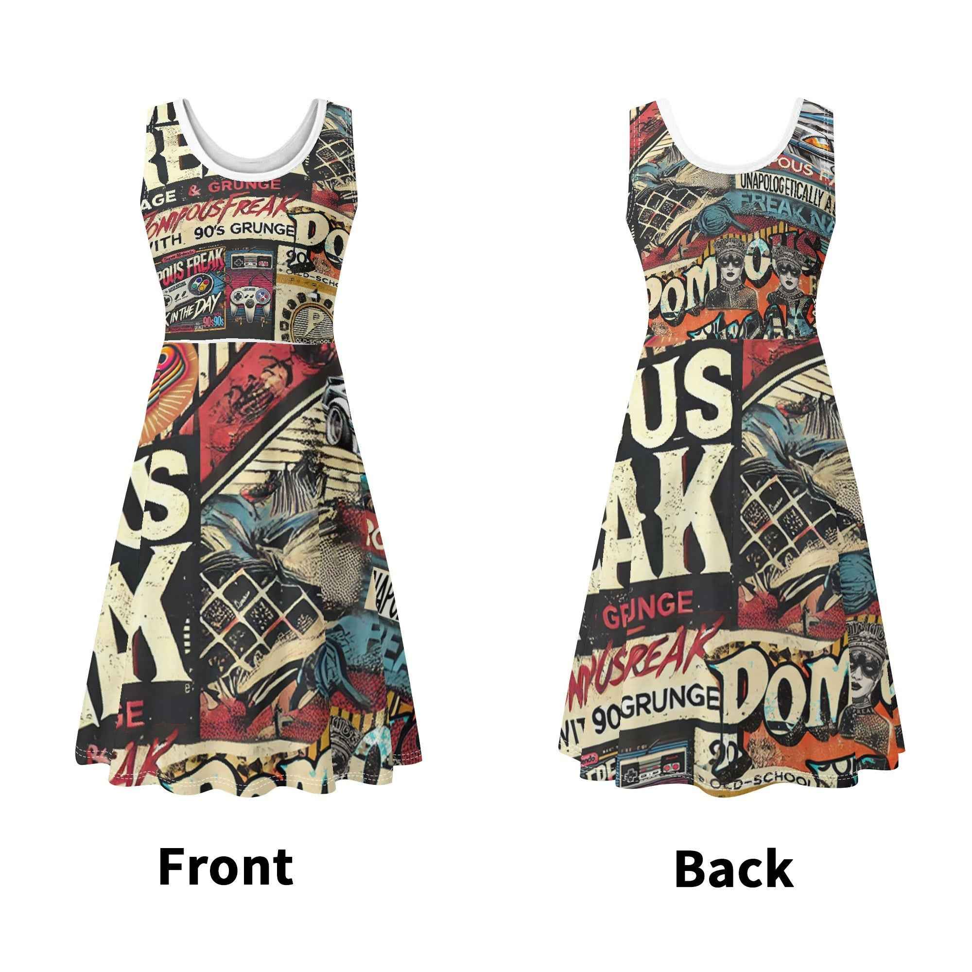 Vintage 90s Tank Dress Midi Wrap Round Neck Sleeveless Sundress