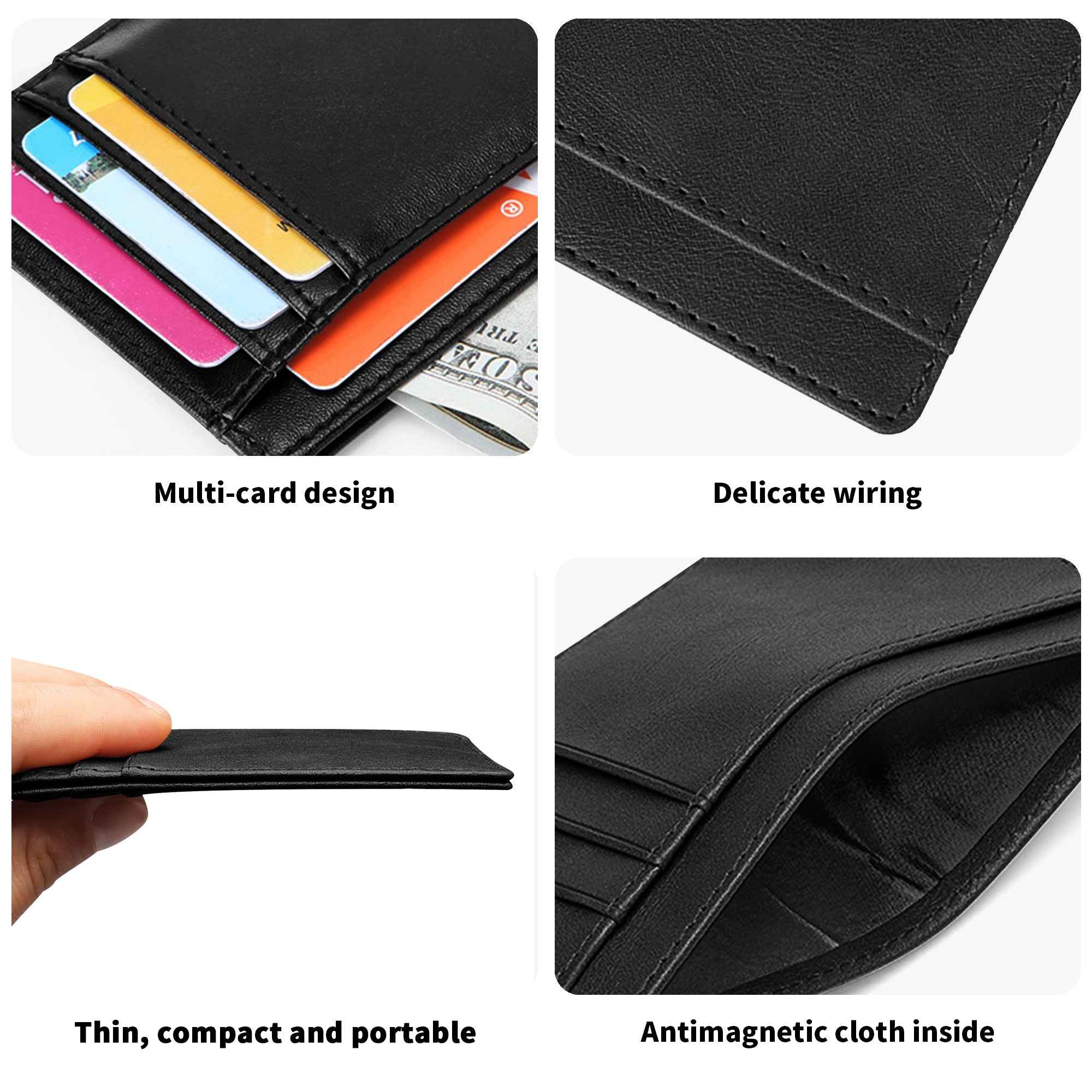 Minimalist Leather Wallet for ID Cards - Front Pocket Blocking Design