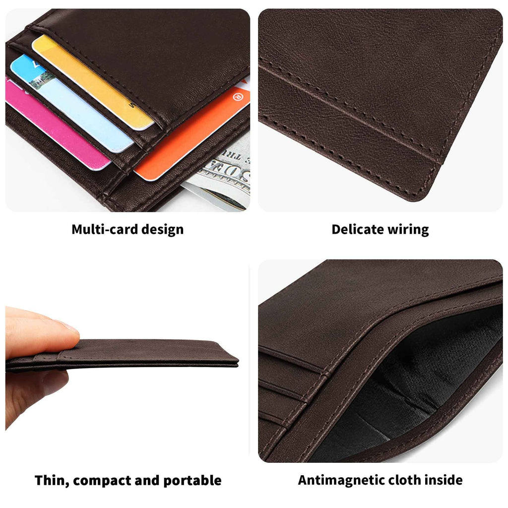 Minimalist Leather Wallet for ID Cards - Front Pocket Blocking Design