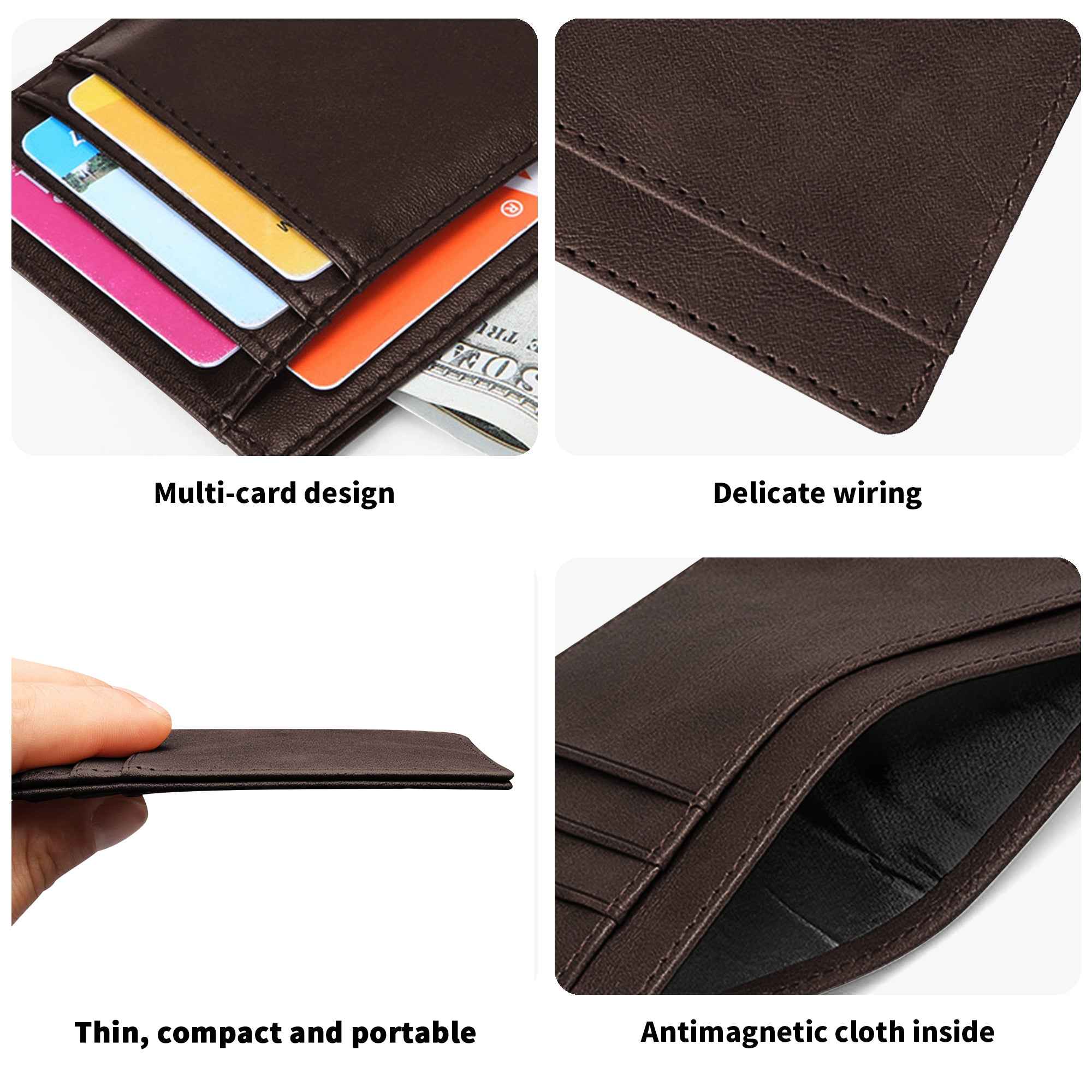 Minimalist Leather Wallet for ID Cards - Front Pocket Blocking Design