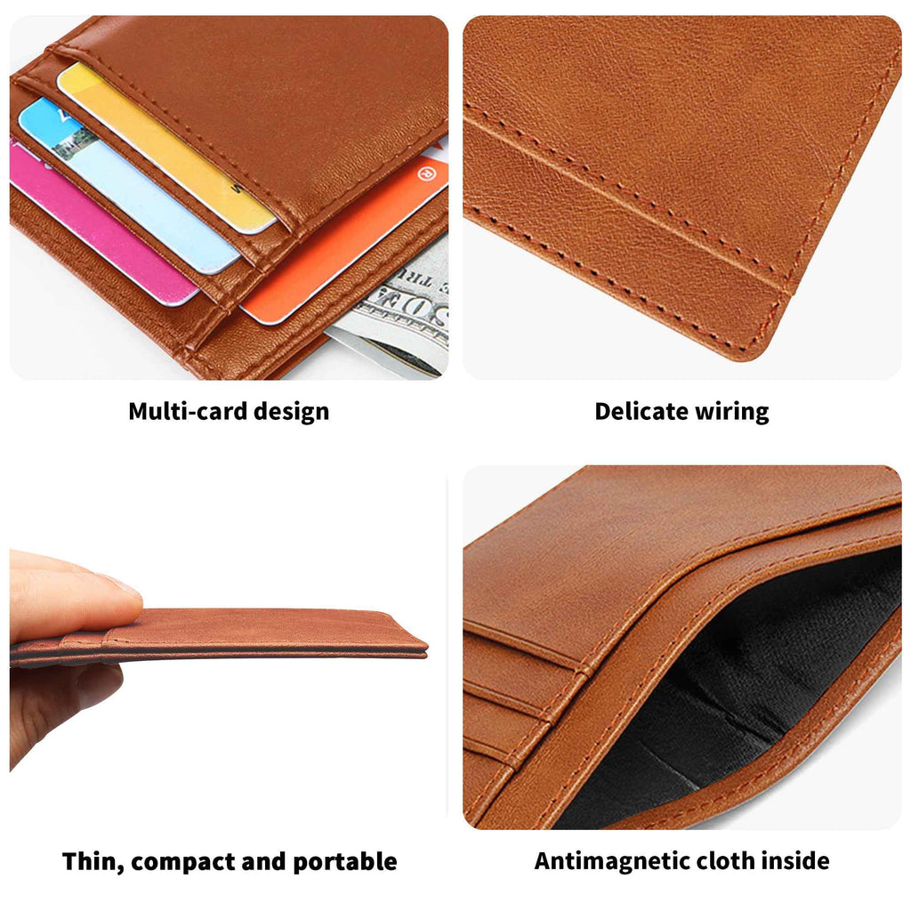 Minimalist Leather Wallet for ID Cards - Front Pocket Blocking Design