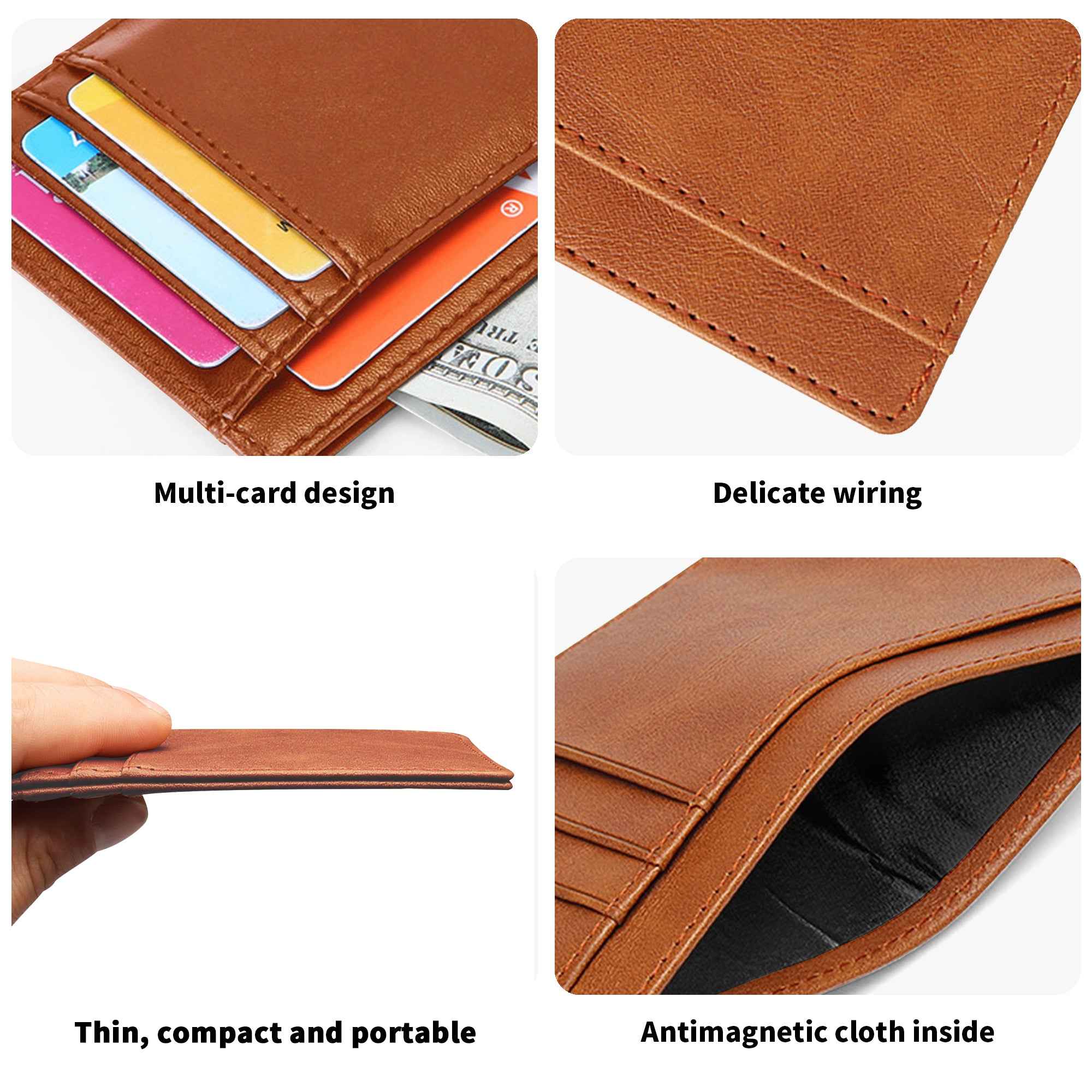 Minimalist Leather Wallet for ID Cards - Front Pocket Blocking Design